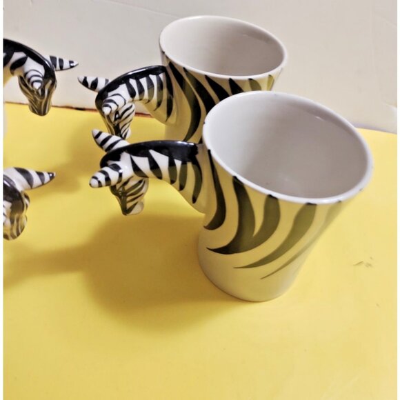 Pier 1 Imports Novelty Coffee Mug set of 4 , Zebra 3D handle - Picture 7 of 11